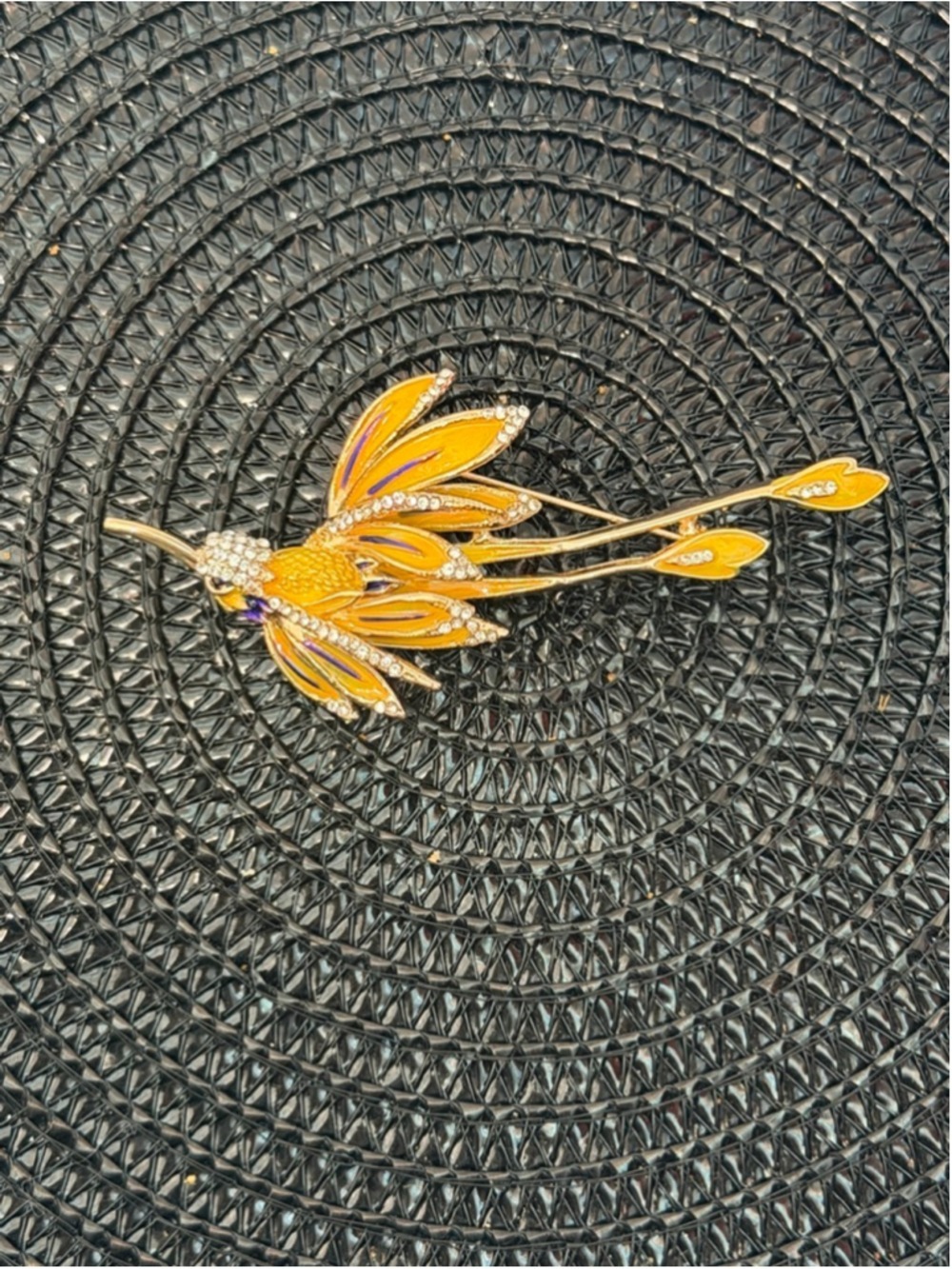 Gold Yellow Hummingbird Brooch One Size